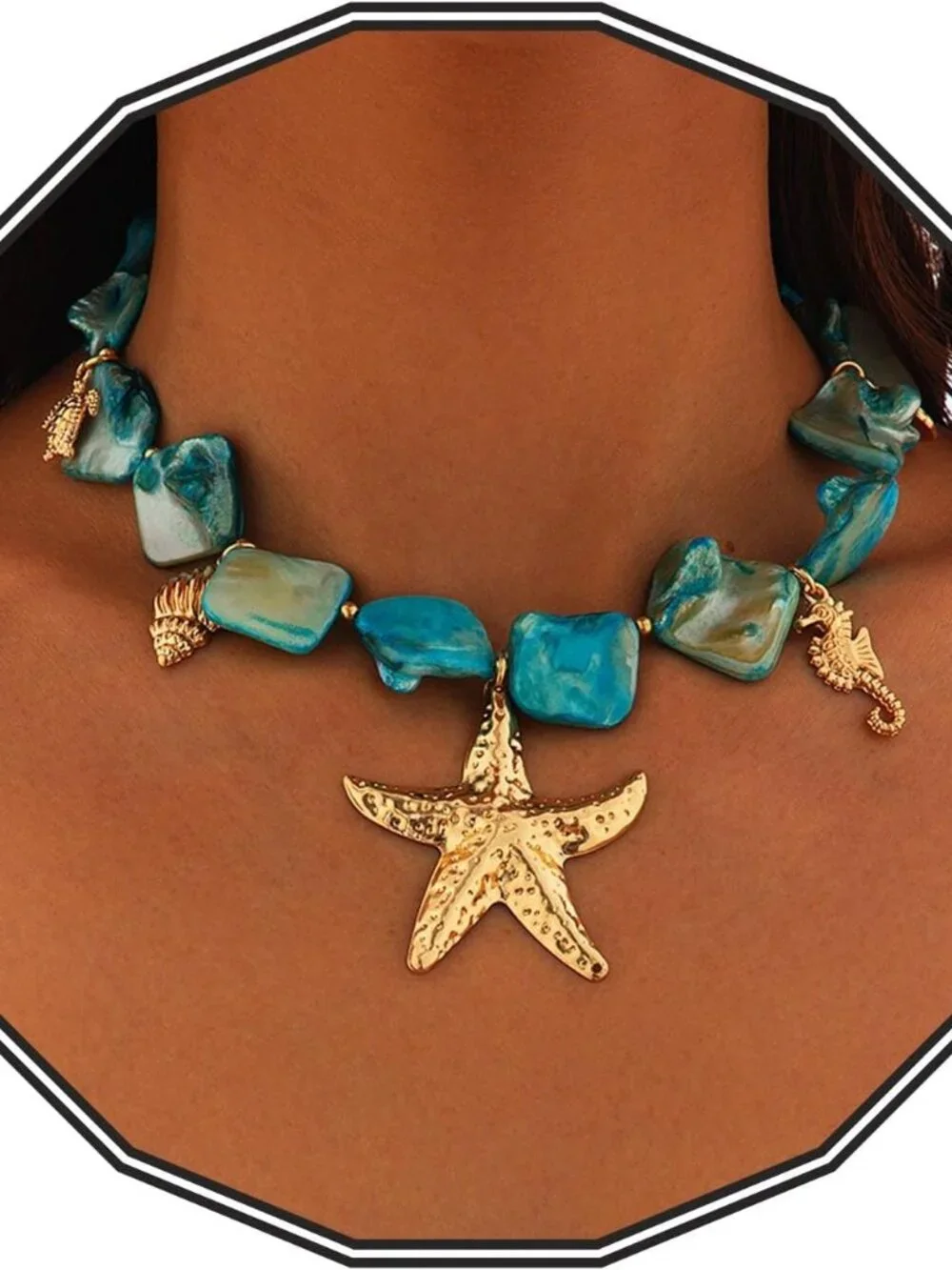 Starfish Shell Necklace Gold Seashell Pendant Necklaces Summer Charm Trendy Chok - Picture 1 of 7